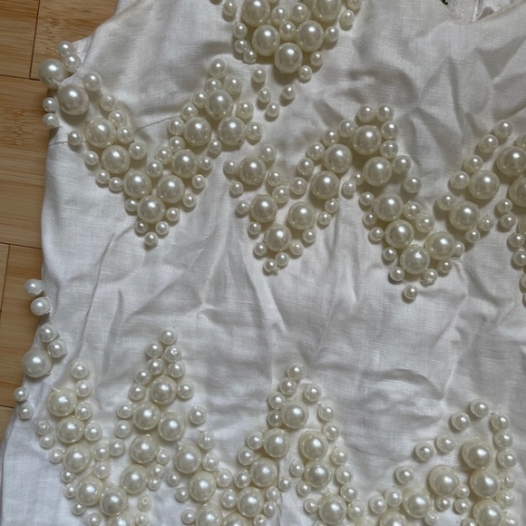 Heavy Embellished Pearl Cocktail White Mini Dress - Picture 4 of 7